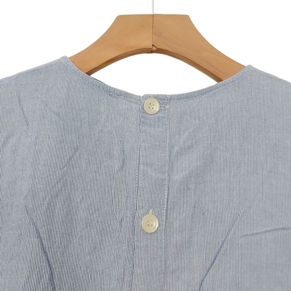 Madewell Blouse Womens Medium Striped Tie Front Back Button Short Sleeve Preppy - Picture 6 of 11